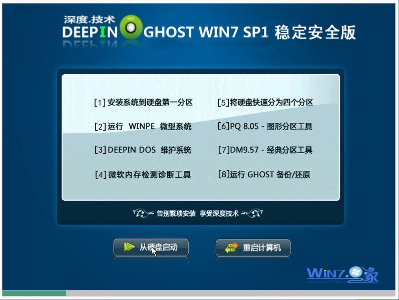深度技术Ghost  Win7 Sp1 X86稳定安全版安装界面