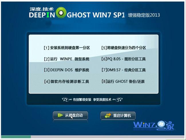 深度技术Ghost_Win7_Sp1_X86稳定增强版2013安装界面