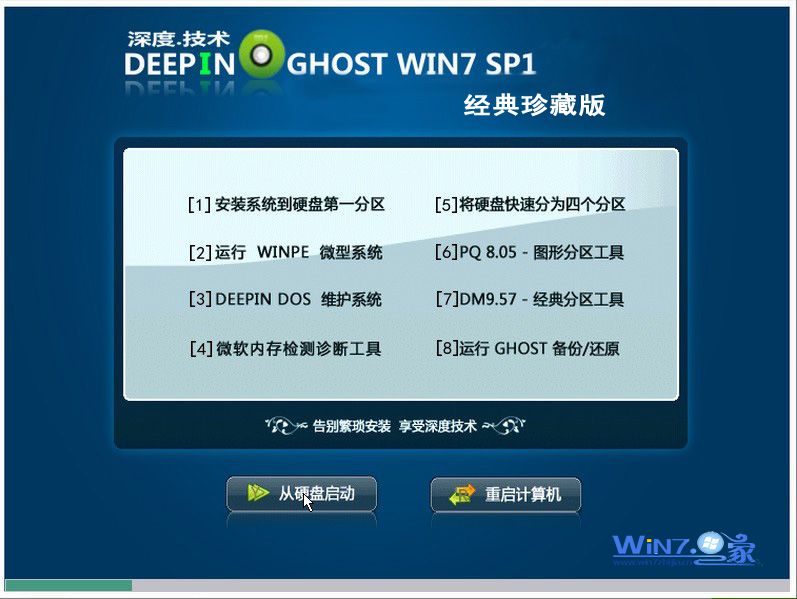 深度技术Ghost  Win7 Sp1 X86经典珍藏版安装界面