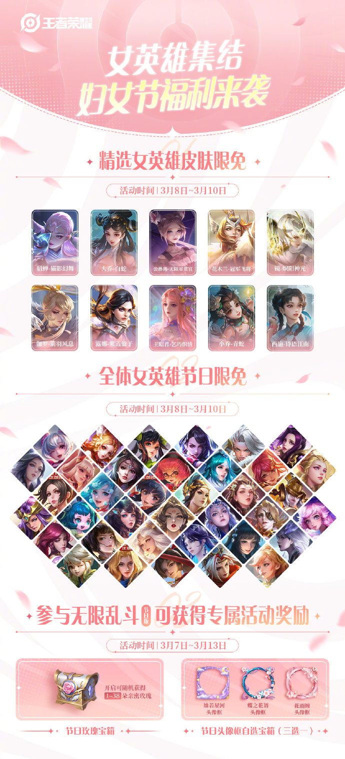 王者荣耀2024年妇女节限免皮肤有哪些 王者荣耀2024年妇女节限免皮肤一览